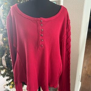 Lucky Brand Women's Vibrant Red Button-Down Top